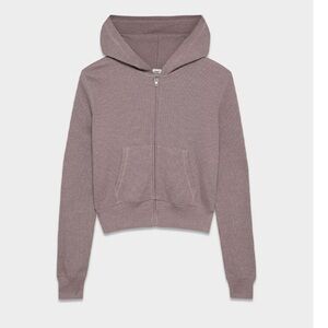Aritzia Tna Waffle Knit Zip Up Hoodie Long Sleeve Jacket Top Purple Nude